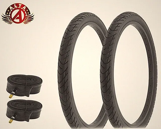 2 ALTA BICYCLE WIRE BEAD DURABLE TIRE 24 x 2.125 BLACK BEACH BUM SLICK W/TUBES.