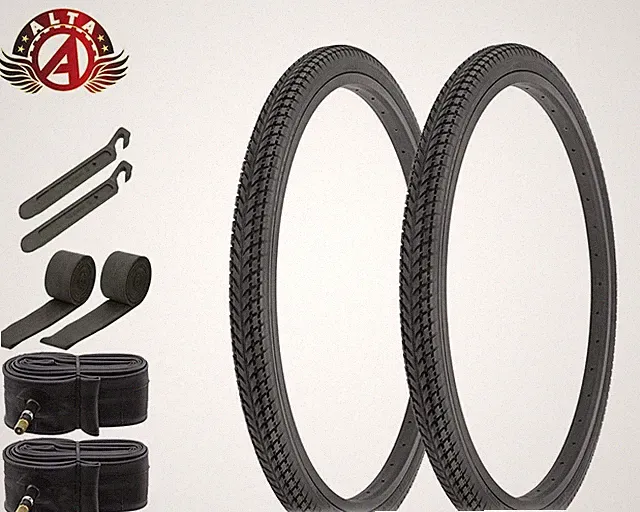 ALTA BICYCLE WIRE BEAD TIRES 26 x 1.75 BLACK TWIN MARCH SEMI-SLICK 8pc SET.
