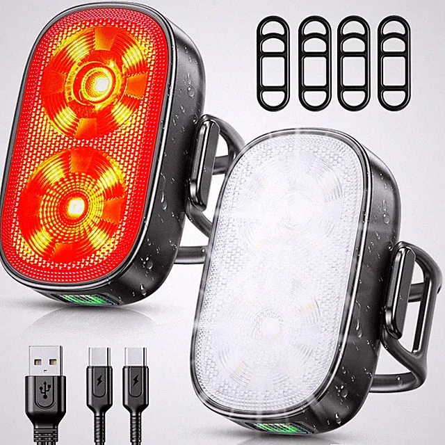 Bike Lights, Ultra-Slim USB-C Rechargeable Bike Lights Front and Back, 5+6 Li...