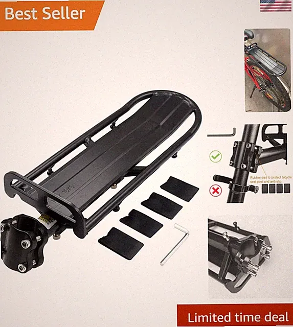 Compact Bike Rear Rack - Adjustable Aluminum Alloy Mount for All Bike Types
