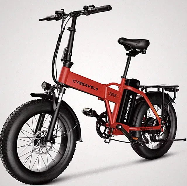 Cybervelo Red Bike 1000W Foldable 30+MPH, 80 Miles Range, 20" Tire