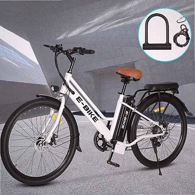 26" Electric Bike for women 500w Motor City Bicycle -Commuter Ebike w/ U Lock