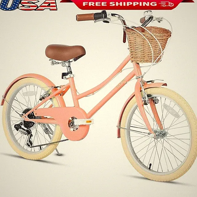 Kids Cruiser Bike 6 Speed High Carbon Steel Frame Retro Basket Easy Assembly New
